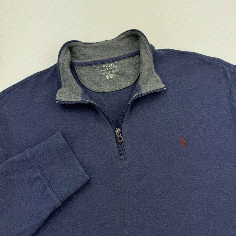 Polo Ralph Lauren Mens XL Blue Quarter Zip Pullover Sweater Cotton Blend